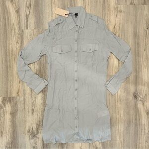 NWT SuperTrash ST Studio Blue Sheer Long Sleeve Button Down Shirt Dress Size S